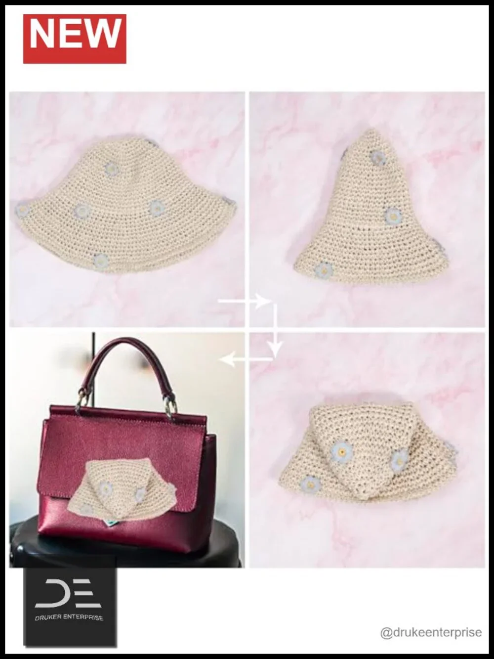 Crochet Bucket Hat Foldable Straw Knit Floppy Sun Bowler Hat for Women